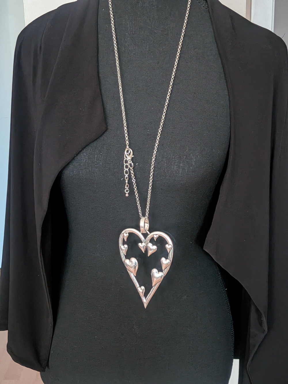 Massive Silver Heart Pendant Necklace with Heart Accents - Women Jewelry